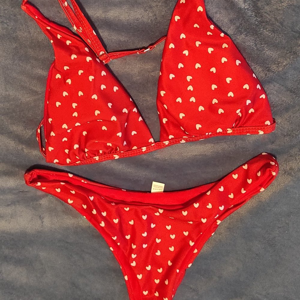 Small Red bikini heart patterned set